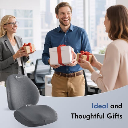 FLORICH Seat Cushion and Lumbar Support Pillow for Office Chair Car, Ergonomic Memory Foam Back Support for Office Gaming Chair Driving Seat Wheelchair, Relieves Neck, Back & Sciatica Pain – Gray