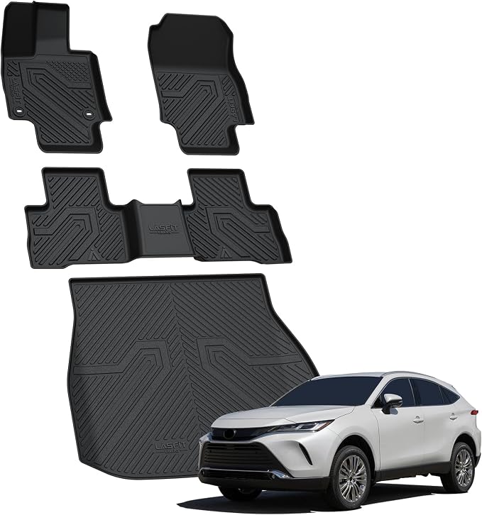 LASFIT Floor Mats&Trunk Mat for Toyota Venza 2021-2025 All Weather TPE Mats Custom Fit Floor Liner for Toyota Venza LE/XLE/Limited/Nightshade 1st and 2nd Row Full Set Car Mats and Cargo Liner, Black