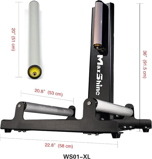 Maxshine XL Universal Wheel & Rim Detailing Rolling Stand (Black) | 360° Rotating Tire Stand for Car Detailing, Wheel Wash, Ceramic Coating & Tire Shine | Heavy-Duty Rim Detailing Roller Stand