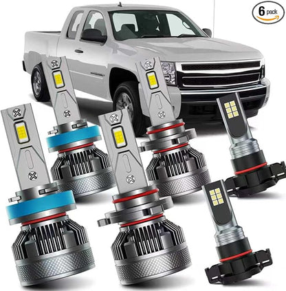 AWALITED Fits for 2007-2015 Chevy Silverado 1500 2500 3500HD High Low Beam Fog Lights Bulbs Combo, 6000K White Plug-and-Play Super Bright Light Bulbs, Pack of 6