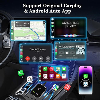 Wireless CarPlay Adapter for iPhone, 2 in 1 Carplay and Android Auto Adapter Converts Factory Wired to Wireless, USB-A/C Plug and Play Fast Response for iOS 10+/Android 11+