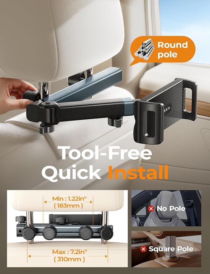 LISEN for iPad Holder Car Tablet Mount, Road Trip Essentials Toddler Kids Travel Gifts, Car Accessories for Women Interior Organizer Mens Truck 3in1 Tablet Holder for Car Camping Back Seat Headrest