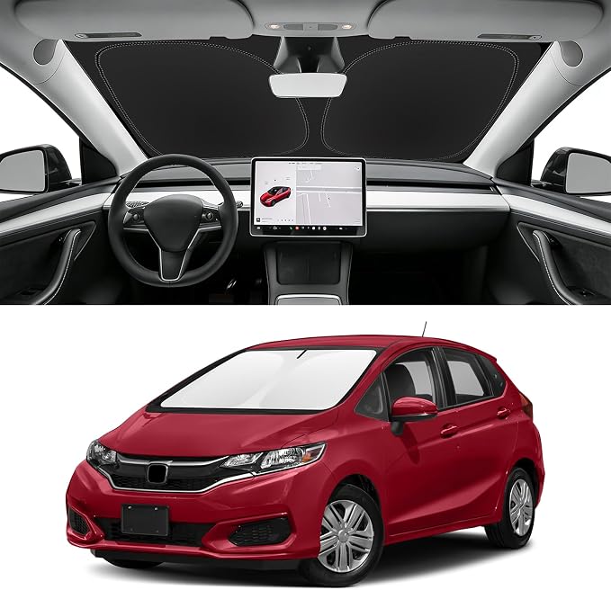 Custom Fit Windshield Sun Shade for Honda Fit 2007-2024, Blocks UV & Heat, Front Window Sunshade Accessories, Easy Fold & Store Keep Your Car Cooler