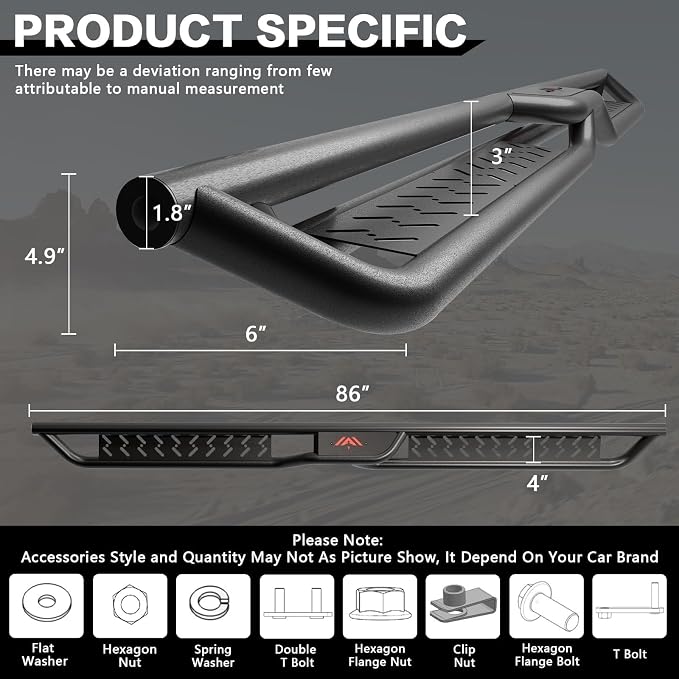 Running Boards 6 Inches Compatible with Crew Cab 2007-2018 Chevy Silverado GMC Sierra 1500 | 2007-2019 2500HD 3500HD Black Two-Stair Design Side Steps Steel Rails Nerf Bars