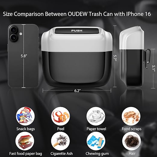 Car Trash Can with Lid，Built-in Storage Garbage Bag，Leakproof Vehicle Trash，Car Accessories for Interior,Mini Garbage Bin for Automotive, Home, Office, Kitchen, Bedroom，with 30pcs Trash Bags