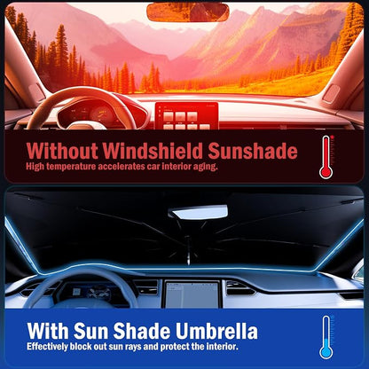 Car Windshield Sunshade Umbrella – Sun Shade for car Windshield Blocks UV Rays & Heat, Keeps Interior Cool, Foldable Sun Visor Cover with Universal Fit for Front Windows(56" L x 31" W)
