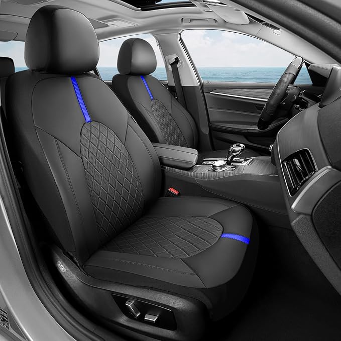 Coverado Car Seat Cover Protector Front Seats, Waterproof Front Seat Covers for SUV, Pickup Truck, Sedan, Automotive Vehicle Interior, Waterproof and Durable All Weather Protector (Black-Blue)