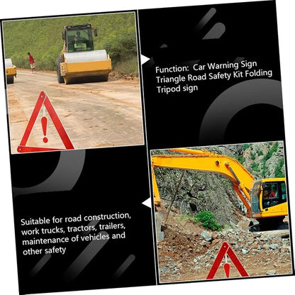 Homoyoyo 4pcs Auto Warning Signs Road Safety Kit Car Folding Triangle Safety Tripods Made of Material Easy to Install
