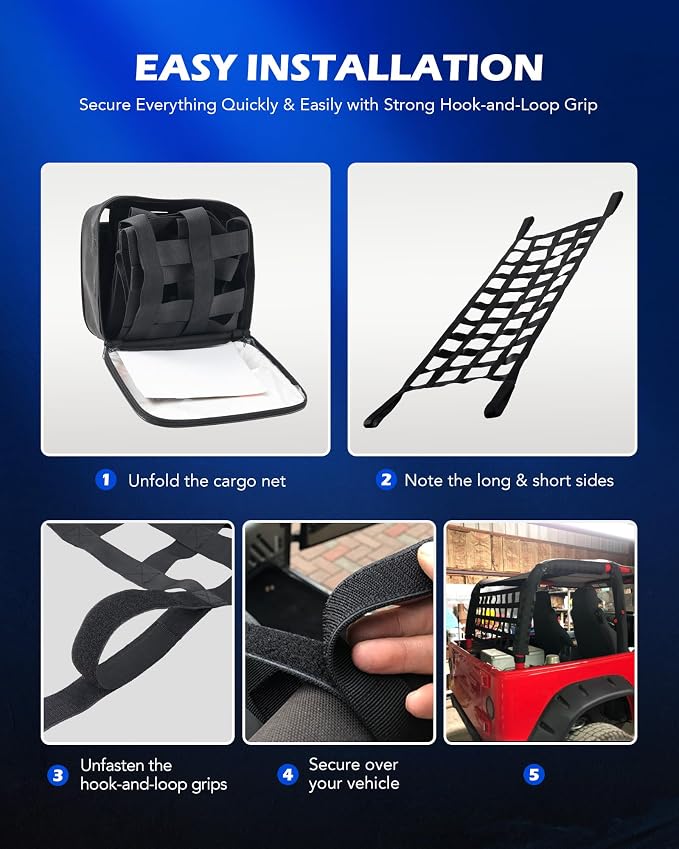 Orion Motor Tech Mesh Cargo Net 2 Pack, Rooftop Hammock Compatible with 1987-2022 Jeep Wrangler YJ TJ JK JL & Gladiator JT Jeep Wrangler Hammock Top Netting 4-Door and 2-Door