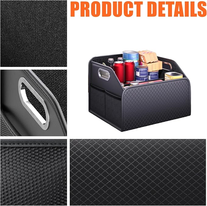 Car Trunk Organizer and Car Storage,Collapsible Multi-Compartment Car Organizers, Waterproof Foldable Luggage Bag with 4 Pockets，Suitable for Any Car