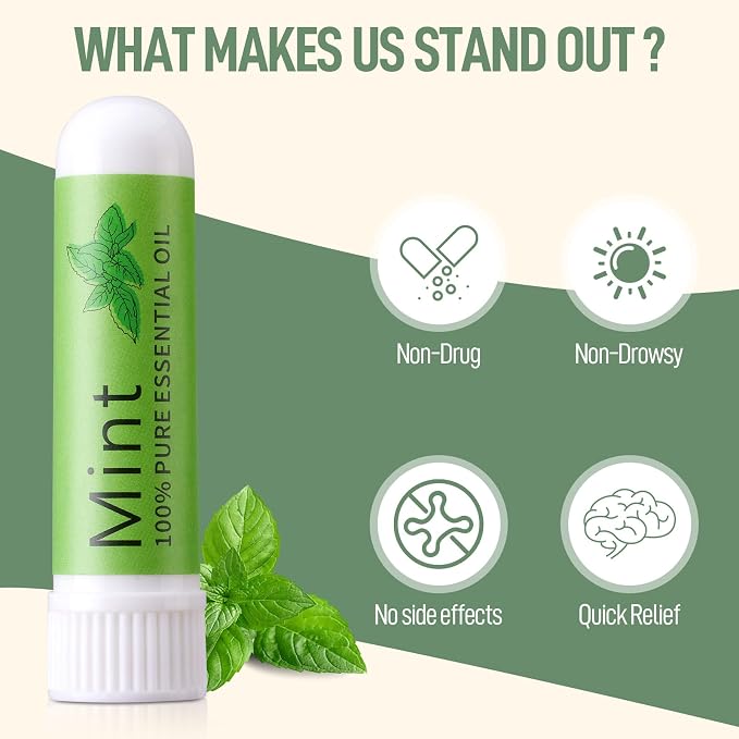 Hion Nausea Relief Inhaler-Mint 3pcs, Natural Essential Oils Inhalers