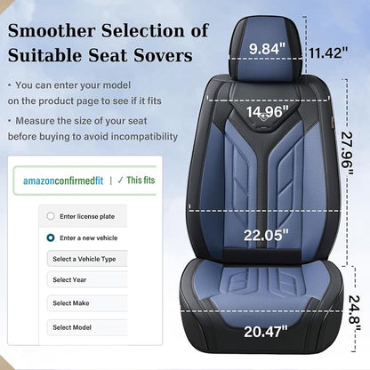 Coverado Seat Covers, Car Seat Covers Front Seats, Leather Seat Covers for Cars, Automotive Seat Covers Car Seat Protector Car Seat Cushion Universal Fit for Most Sedans SUV Pick-up Truck(Black&Blue)