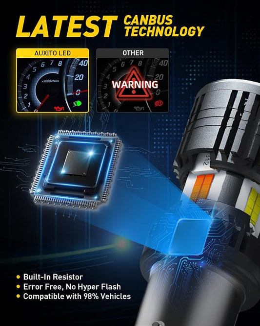 AUXITO CANBUS 1157 Switchback LED Bulbs 2357 2057 7528 BAY15D Dual Color Amber/White Anti Hyper Flash Built-in Resistor Error Free Turn Signal Lights and DRL/Parking Lights, Pack of 2