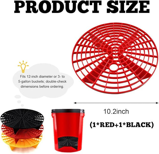 Yourkar 2 PCS Car Wash Bucket Inserts, Plastic Vehicle Wash Bucket Insert Detail Grit Trap, Auto Wash Dirt Collectors Fits 12 Inch Diameter Bucket, Universal Car Accessories (Black+Red)