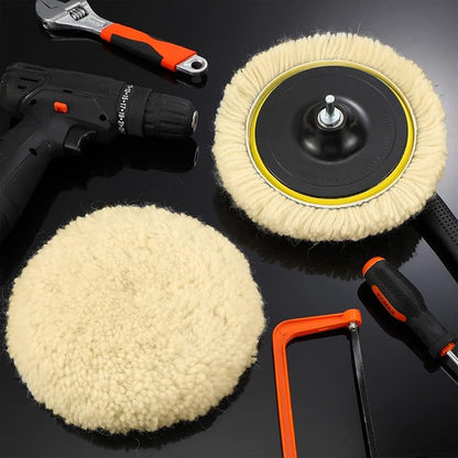 Tallew 6 Pcs 6 Inch Wool Buffing Polishing Pads Hook Loop Cutting Pads with Backing Plate for Car, Boat, Wood, Marble Surface Polishing & Scratch Removal (Original Color)