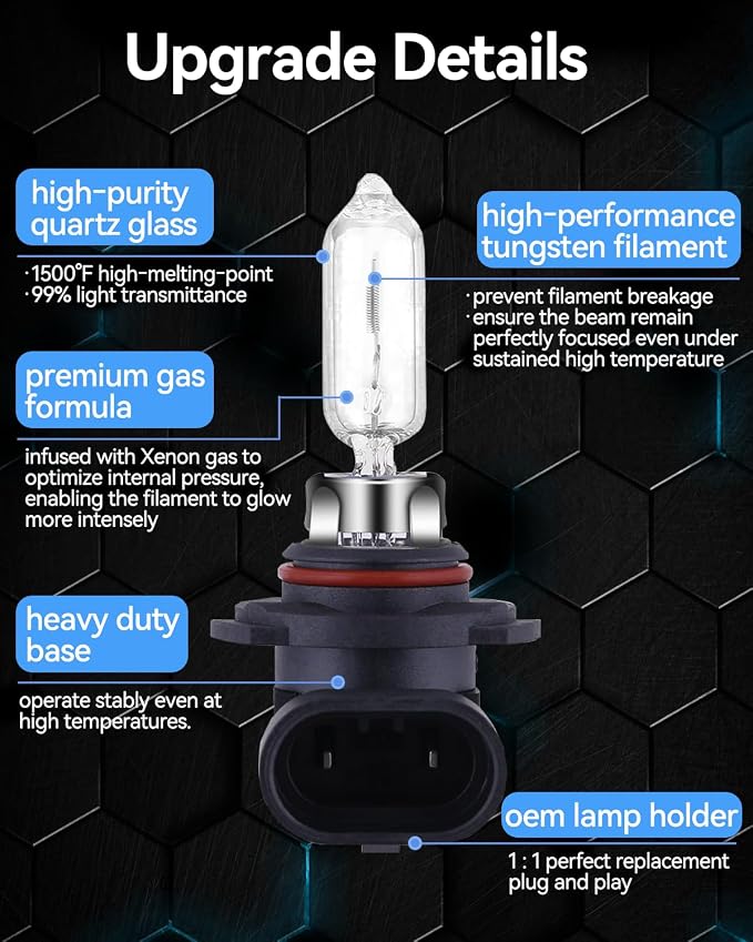 NEWBROWN 9005 HB3 Headlight Bulbs 200% brightness 4300K White 12V/60W HB3 9005 Bulb Halogen Long Life Replacement P20D (9005/HB3, 2 Pack)