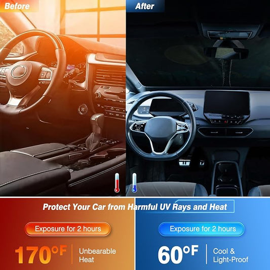 Windshield Sun Shade - Windshield Sun Shade Foldable, Car Sun Shade Windshield Keeps Interior Cool, Foldable Sunshade for Car Windshield with Storage Bag for Cars, SUVs, 55'' x 32''