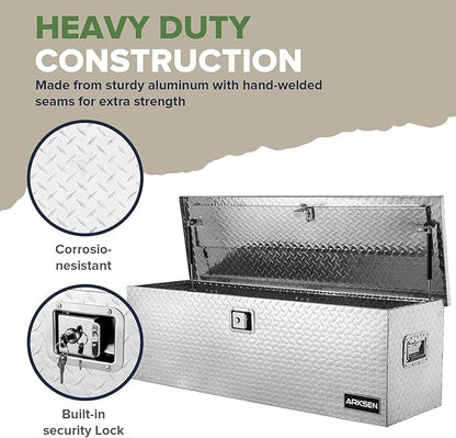 ARKSEN 49 x 15 x 15 Inch Diamond Plate Truck Bed Tool Box, Heavy Duty Waterproof Aluminum Toolboxes Storage Chest with Side Handle & Lock for Pickup Truck Bed, RV & Trailer Silver