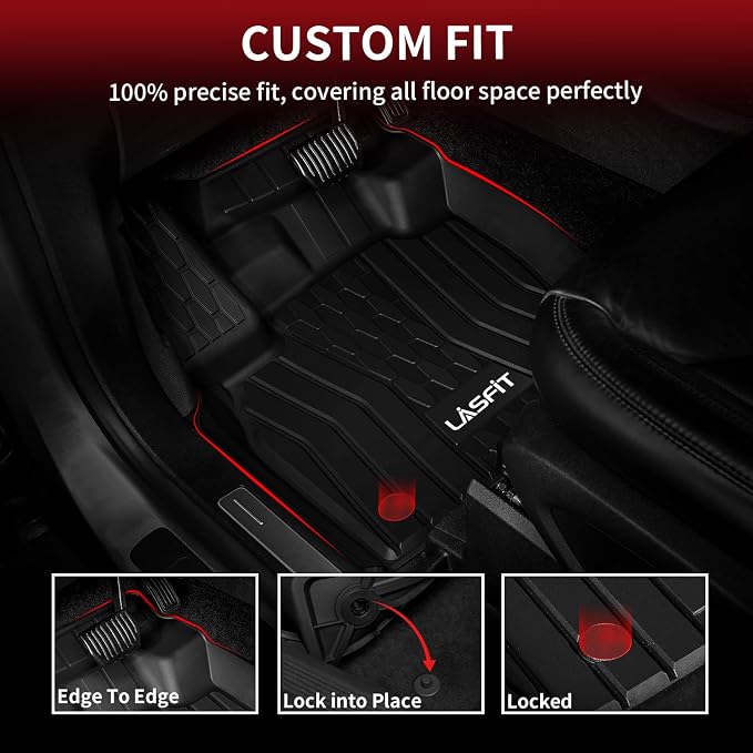 LASFIT Floor Mats for 2019-2023 Lincoln Nautilus & 2016-2018 Lincoln MKX, Custom Fit Full Coverage TPE Floor Liners, All Weather Front Rear Set, Black
