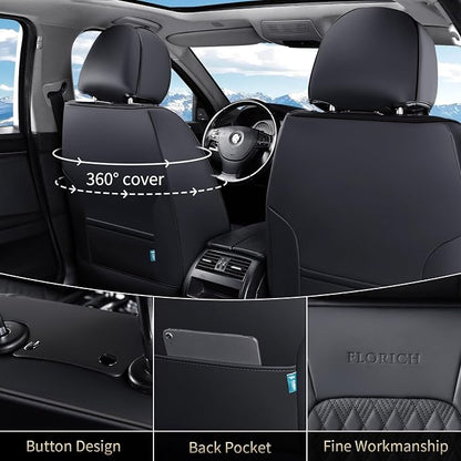 FLORICH Seat Covers, Car Seat Covers Front Seats, Luxury Nappa Leather Seat Covers, Breathable and Waterproof Car Seat Protector 2 Seat, Automotive Seat Covers Universal Fit for Most Cars-Black