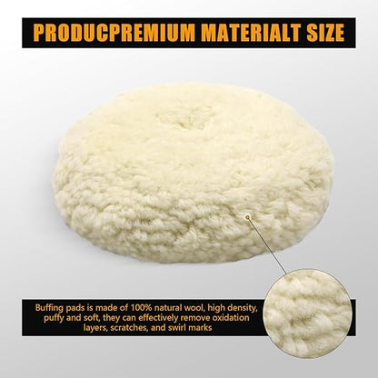 VIBRATITE 8 Inch Wool Buffing Pads, Natural Wool Polishing Pads, Hook and Loop Buffing Pad for Polisher, Cutting and Compounding, Car Polishing