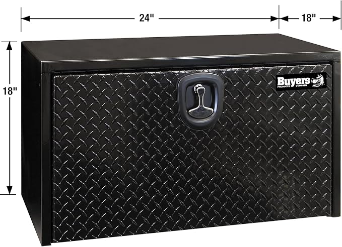 Buyers Products 1702500 Black Steel Underbody Truck Box - Weatherproof Storage Container with Aluminum Diamond Tread Door & Compression Latch, 18 x 18 x 24 Toolbox for Trucks and Trailers, Made in USA