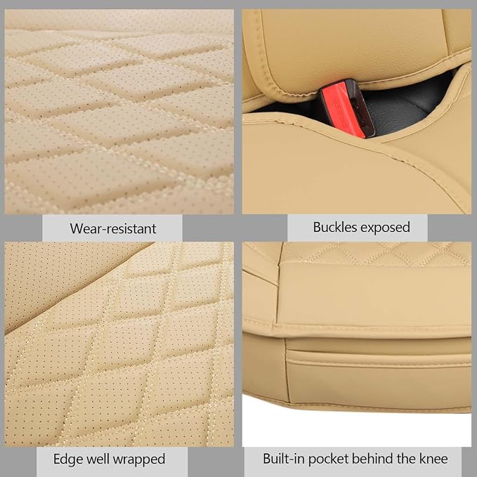 MIROZO Front Seat Covers,Leather Car Seat Covers Breathable Automotive Seat Covers Car Seat Protector Vehicle Seat Cushion for Sedan, Truck and SUV (2PCS Front, Beige)