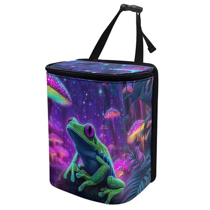 Talayituse Frog Mushroom Galaxy Print Car Trash Can with Lid, Leak Proof Auto Trash Bag Hanging Vehicle Garbage Can Multipurpose Storage Container for Back Seat Road Trip
