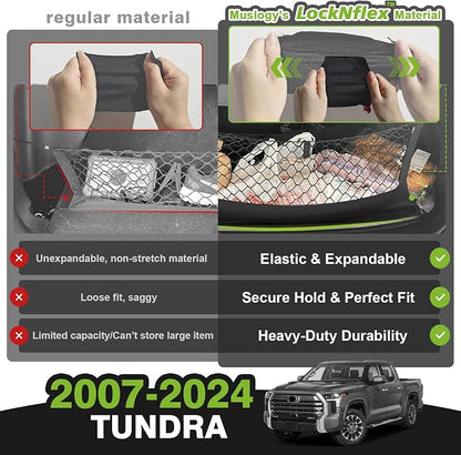 Muslogy Truck Bed Cargo Net Compatible with Toyota Tundra 2007-2024 2025 2026 Accessories, Pickup Truck Bed Cargo Organizer Storage Net with Heavy Duty Carabiners