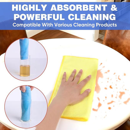 TEAWOO 10 PCS Yellow Microfiber Cleaning Cloths, Highly Absorbent Microfiber Towels for Car, Kitchen, Bathroom and Household Cleaning, 11.8" X11.8