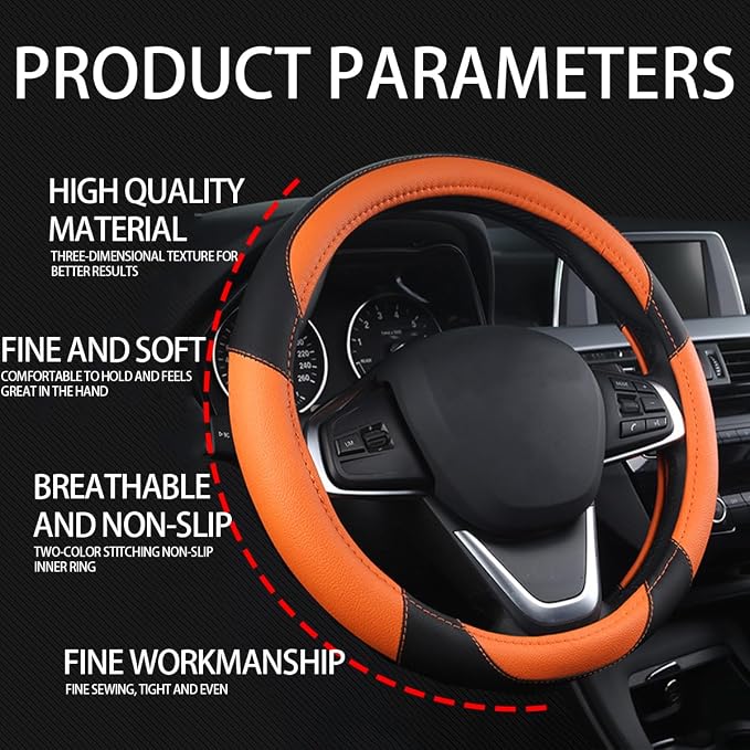 BESULEN Car Steering Wheel Cover, Soft Leather Steering Wheel Protector, Universal Non-Slip Steering Wheel Covers, Comfortable Grip Sweat-Absorbent, Automotive Interior Accessories
