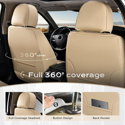 Coverado Car Seat Covers Full Set, Seat Covers for Cars, Front Seat Covers and Back Seat Cover Waterproof Leather Automotive Seat Cover, Universal Car Interior Protectors Cushion for Most Cars