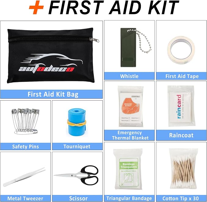 105 PCS Roadside Car Emergency Assistance Kit with Portable Air Compressor Jumper Cables