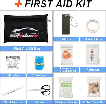 105 PCS Roadside Car Emergency Assistance Kit with Portable Air Compressor Jumper Cables