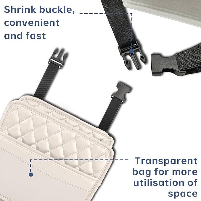Car Seat Organizer Backseat with Storage Pockets, PU Leather Vehicle Backseat Hanging Storage Pocket, Multipurpose Automotive Travel Essentials Accessories, Universal for Most Cars (Beige)