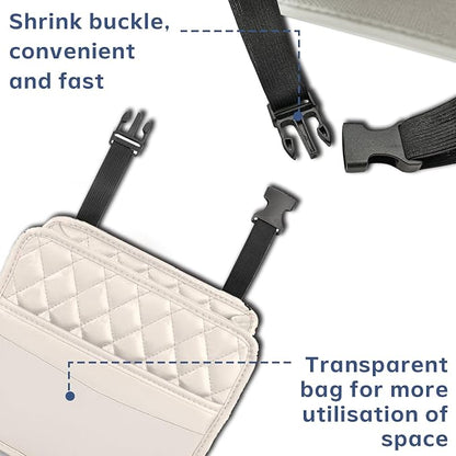 Car Seat Organizer Backseat with Storage Pockets, PU Leather Vehicle Backseat Hanging Storage Pocket, Multipurpose Automotive Travel Essentials Accessories, Universal for Most Cars (Beige)