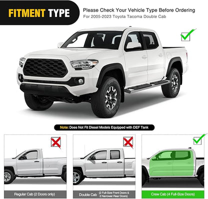Nilight Running Boards for 2005-2023 Toyota Tacoma Double Cab 4 Full Size Doors 6 Inch Stainless Steel Bolt-on Side Step Nerf Bars
