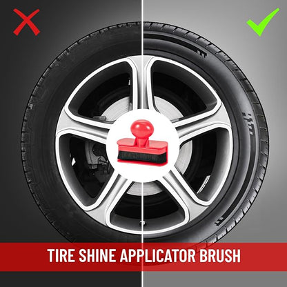 Large Tire Shine Applicator Brush,Vegan Tire Shine Applicator with Curved Brush Head - Automotive Tire Dressing Applicator Brush with Storage Stand for Tire Detailing, 3.6 Inch Length (Red)