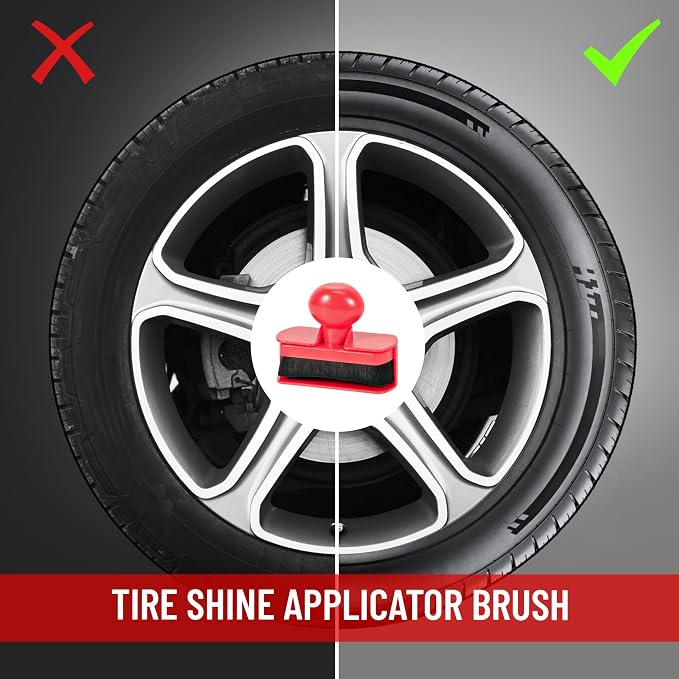 Car Tire Shine Applicator,Vegan Tire Shine Applicator with Curved Brush Head - Large Automotive Tire Dressing Applicator Brush with Storage Stand for Tire Detailing, 3.6 Inch -2pcs (Black&Red)