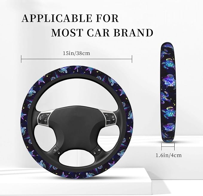 Sea Turtle Steering Wheel Cover Anti-Slip,Sweat Absorption Universal 15 inch Steering Wheel Covers Cute car Accessories for Men Women
