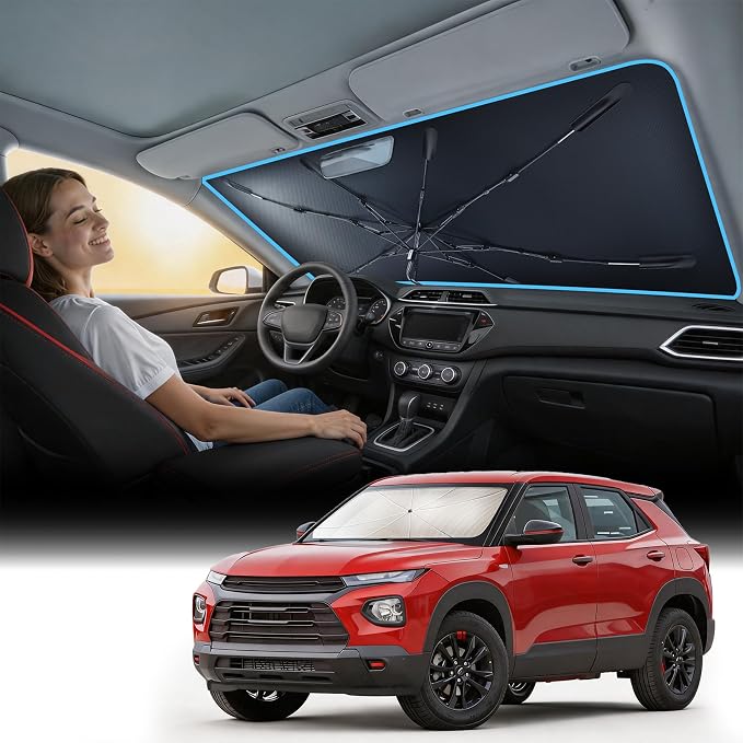 Nmoiss [Vinyl Coating Heat Shield] Windshield Sun Shade Umbrella Custom for Chevrolet Trailblazer, Protect Car from Sun Rays & Heat Damage Keep Cool and Protect Interior