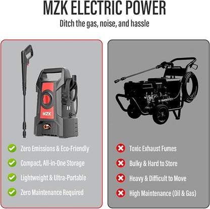 MZK 2026 New Lightweight Pressure Washer, Portable One-Button Start with 4 Adjustable Nozzle & Foam Cannon, Powerful Cleaning Machine for Cars, Patios, Fences & Driveways(Red)