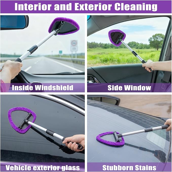 Windshield Cleaner Tool, 17Pcs Car Interior Detailing Kit, Detailing Brush, Towels, Duster, Car Cleaning Kit Interior for RVs, Truck, Trailer (Purple)