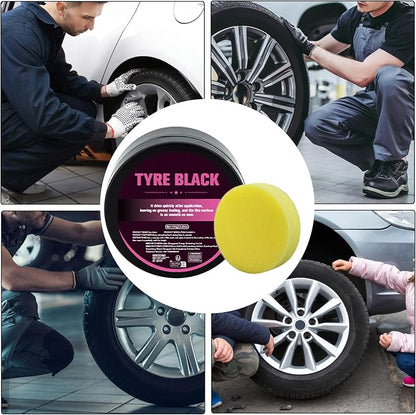 Wheel Shine,120g Tyre Coating Black Wax with Sponge - Tire Coating | for Long-Lasting Bright Luster Looking like New Truck Motorcycle Rv Protection Blackening