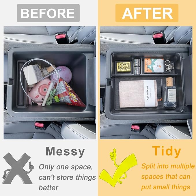 PIMCAR 2-Piece Center Console Organizer & Armrest Divider Set for 2023-2026 Honda Pilot, 2024-2026 Honda Passport/Ridgeline, Custom Fit Durable ABS Plastic Storage Tray