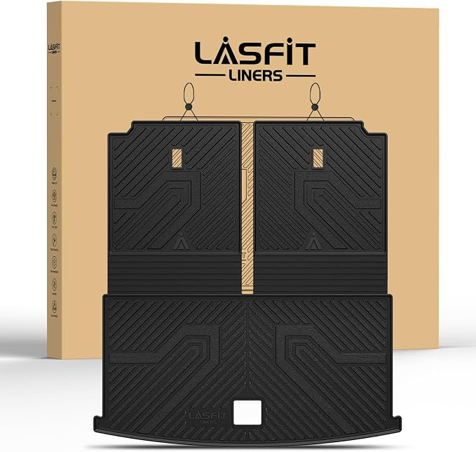 LASFIT Cargo Mat for Volkswagen VW Atlas 2018-2026(Not fit Cross Sport), All Weather TPE Custom Fit Trunk Mat & Seatback Mat for VW Atlas 6&7 Seats Accessories, Black, Easy to Clean