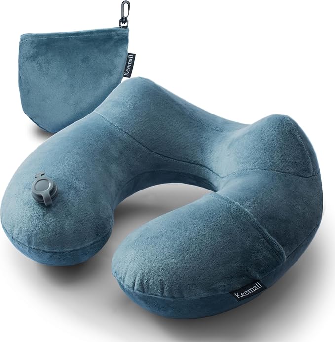 Keemall Inflatable Travel Neck Pillow for Airplane Sleeping Blow Up Neck Support Air Pillow Traveling on Plane Long Flights Washable