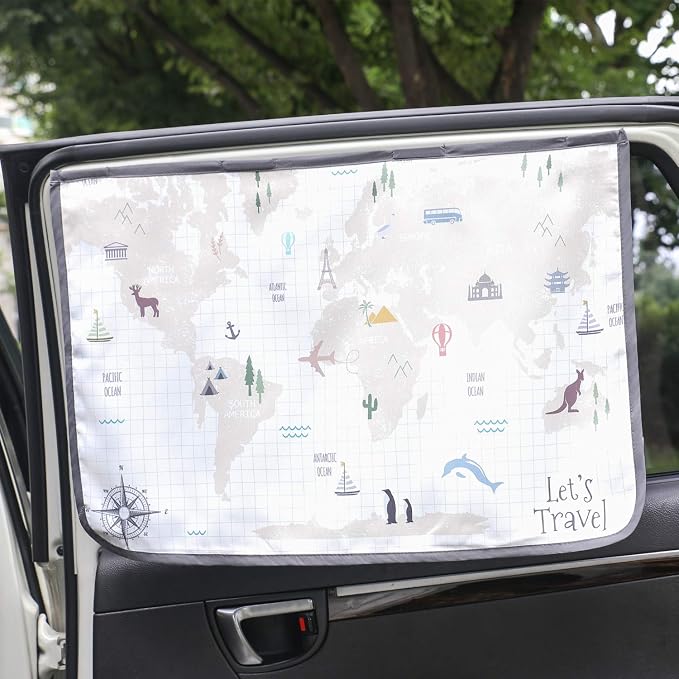 Magnetic Car Sun Shade Curtain for Side Window – Sun Blocker and UV Protector for Baby, Kids, and Pets – Universal Fit with Built-in Magnets for Steel-Framed Door (WorldTravel)