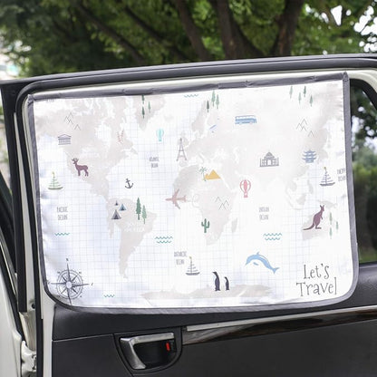 Magnetic Car Sun Shade Curtain for Side Window – Sun Blocker and UV Protector for Baby, Kids, and Pets – Universal Fit with Built-in Magnets for Steel-Framed Door (WorldTravel)