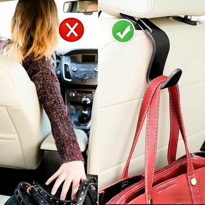 4PCS Car Seat Headrest Hook, Multi-Purpose Seat Back Hanger Purse Bag Handbag Organizer, Auto Interior Backseat Storage Hook Holder for Coat Hat Grocery Umbrella, Universal Fit (Black)